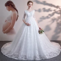 fashion vestido de novia elegant v neck pregnant maternity mermaid train lace ball gown wedding dress