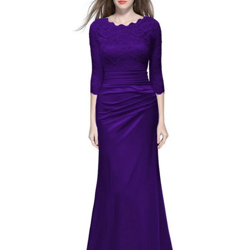 Robe ceremonie femme, черное, фиолетовое, торжественное платье, женское, элегантное, 3/4 рукав, кружево, пэчворк, сатин, длина до пола, платье для девушек, платья