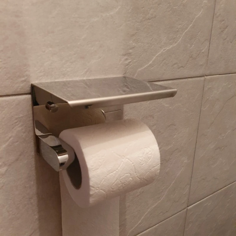 SUS 304 Stainless Steel Toilet Paper Holder With Phone Shelf Bathroom Tissue Roll | Обустройство дома