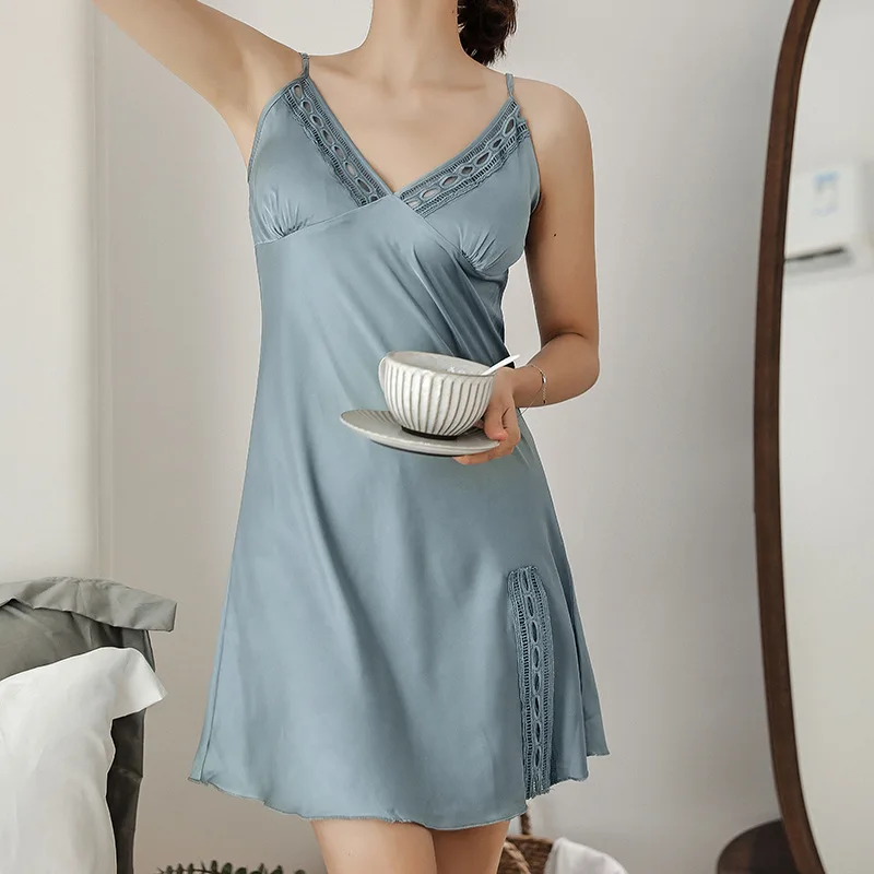 

Summer Sleepwears Women Bride Wedding Satin Sleep Wear Female Nightgown Sexy Nightdress Lady Gown Satin Slip Dress Sexy Sling