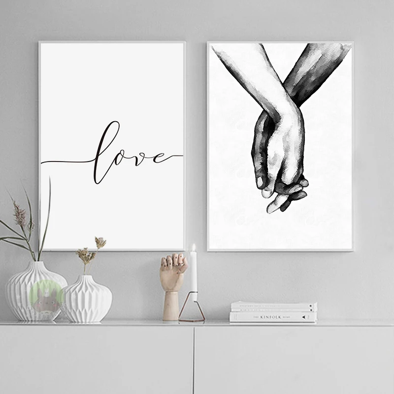 

Home Poster Black And White Holding Hands Canvas Wall Art Print Love Quotes Home Painting Decorative Pictures for Living Room