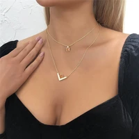 at the beginning han 2021 new trend europe and the united states double square sexy clavicle chain elegant temperament necklace