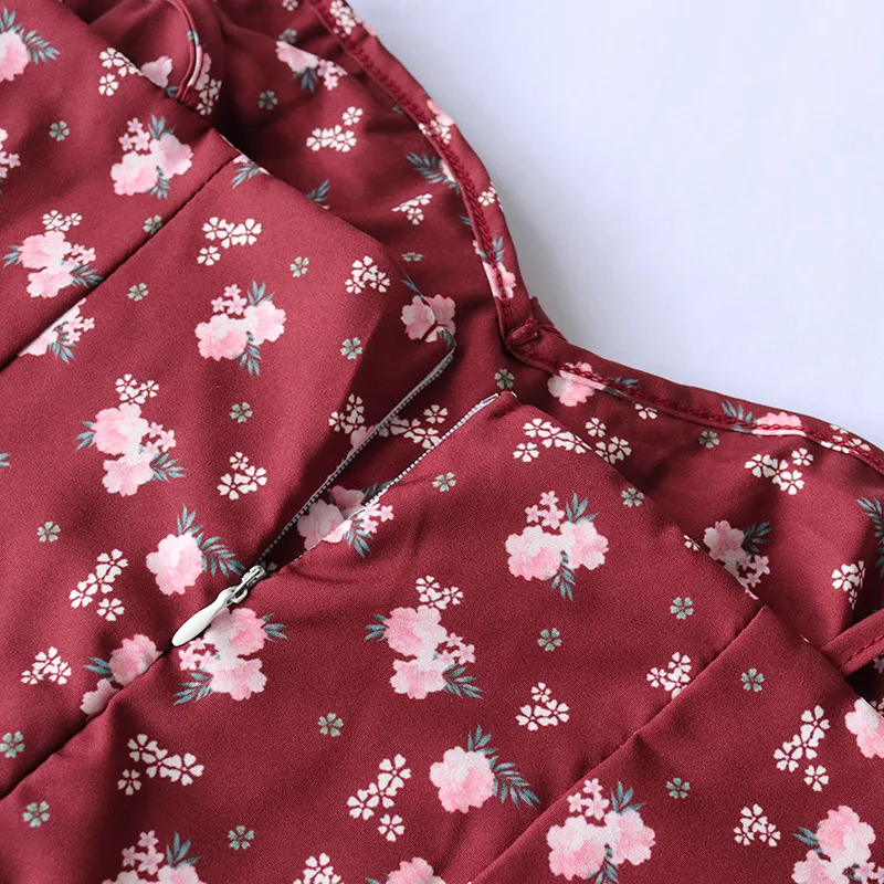 

Summer Fashion Party Dress Women Retro Floral Print Slim Hip Sundress Street Elegant Lace Up Strap Sexy High Split Dress Vestido