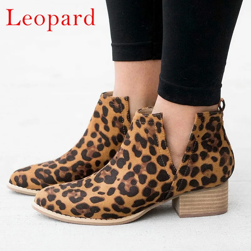 Slip On Women Ankle Boots Pointed Toe PU Leather Low Heels Shoes Woman Booties Sexy High Heels Size 35-43