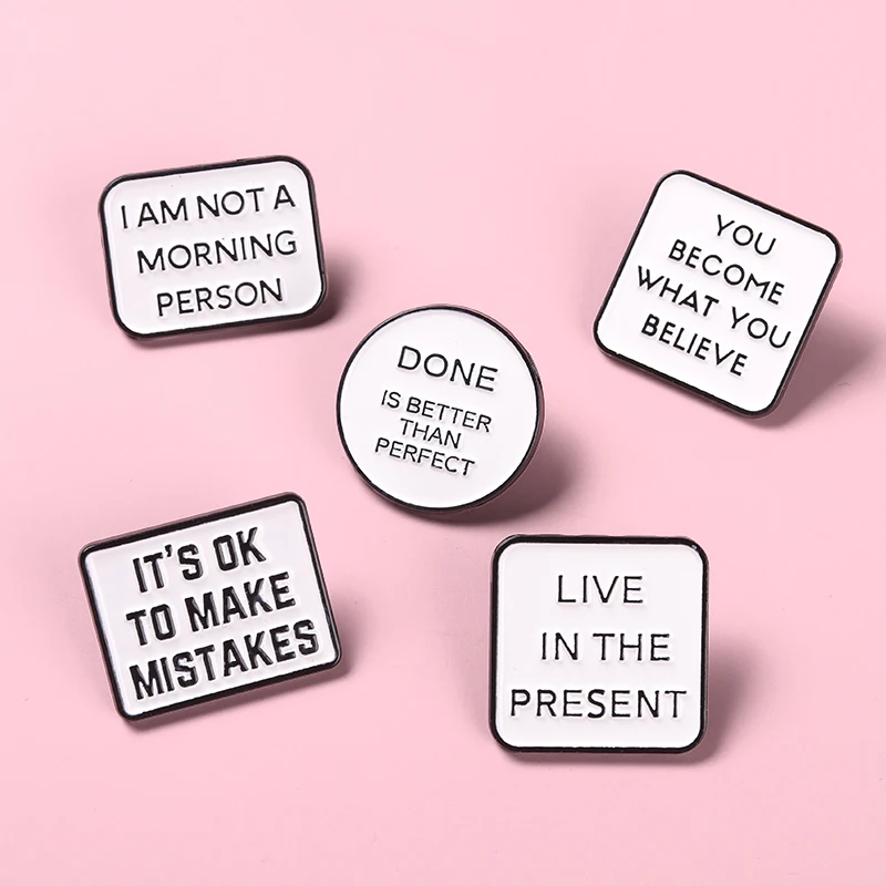 

Creative black and white live in the present shape metal Brooch square round funny fashion dress decoration pin