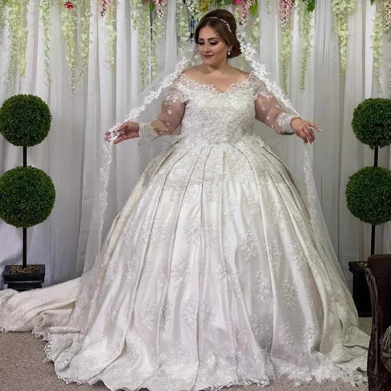 

Женское атласное свадебное платье, блестящее платье со шлейфом и длинными рукавами