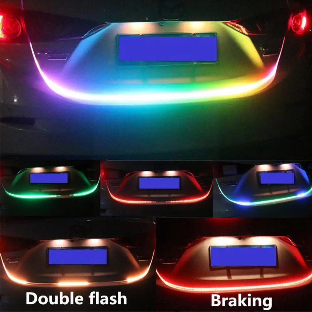

Car Rear Trunk Tail Light 1.2M Colorful Dynamic Reverse Auto Follow Strip Brake Lamp HOT Additional Turn 12v LED Warning Si L9V0