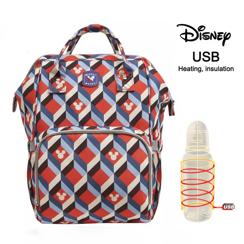 Disney USB Отопление пеленки мешок для подгузников рюкзак большой Ёмкость кормящих