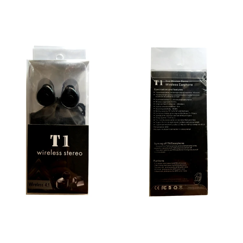Беспроводные Bluetooth наушники T1 Twins мини-невидимые беспроводные CSR 4 1 с микрофоном
