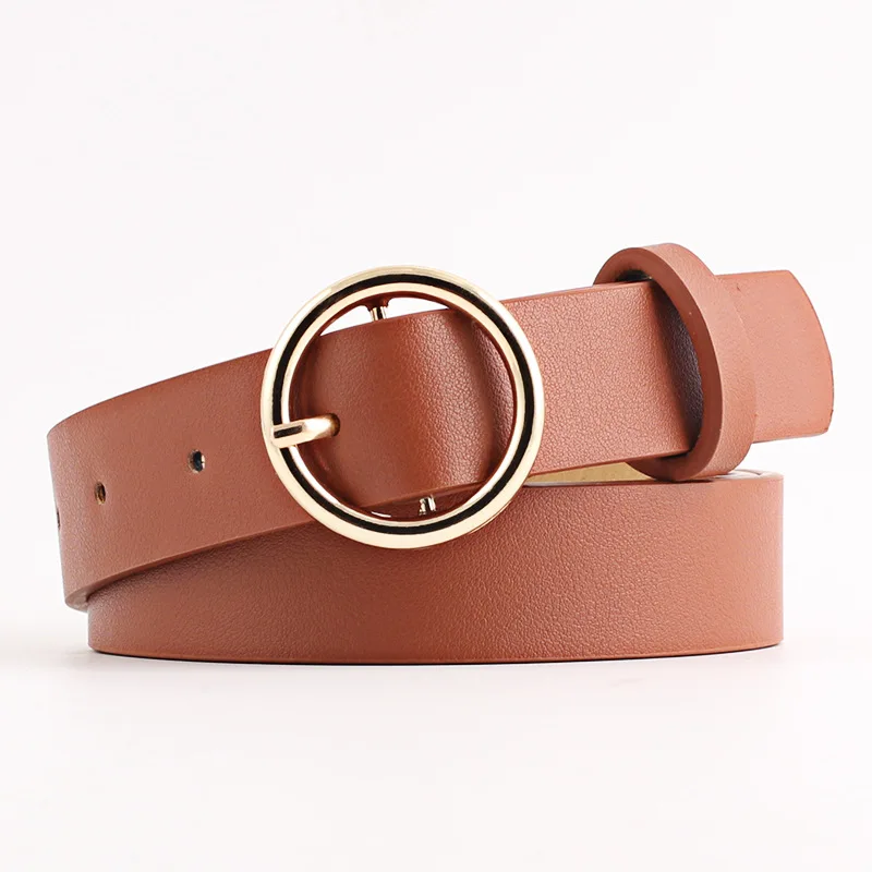 

Women Leather Belt Round Metal Pin Buckle Circle Belts Hot Brand Fashion Punk O Ring for Women Belt