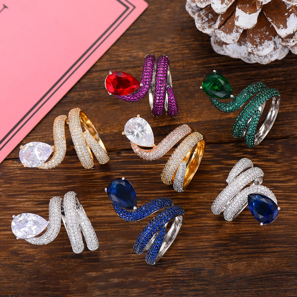 

KellyBola Unique Design Chic Snake Shape Rings Clear Austrian Crystal Women Attractive Fingers Rings New Design Jewelry