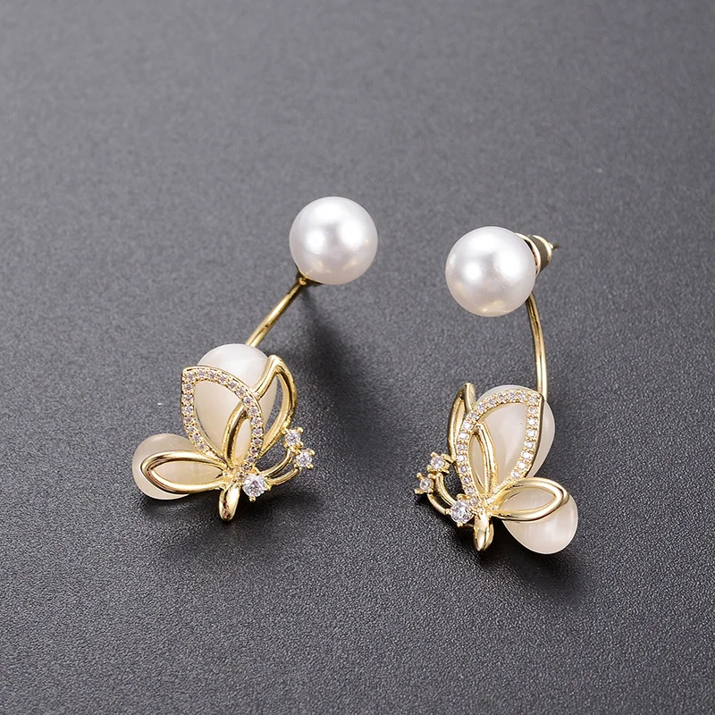 

Dorado Korean Fashion Butterfly Simulated Pearl Drop Earrings For Women Elegant Cute Zircon Brincos Prevent Allergy Jewelry Gift