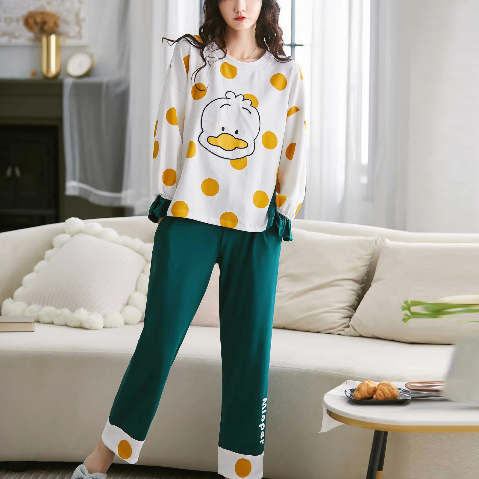 

2020 Spring Autumn Women Pajamas Sets With Pants Long Sleeve Pijama Animal Printed Casual Home Clothes Pyjama Tops+Pants