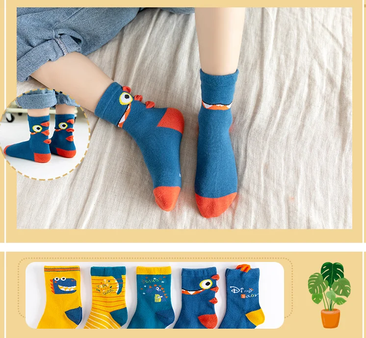 Качественные носки 5 парт/лот с мультяшным динозавром единорогом мягкие летние