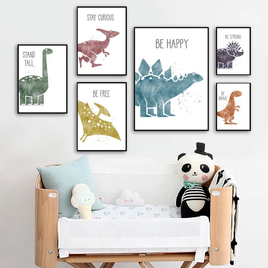 

Cute Dinosaur Cartoon Animal Quote Nursery Nordic Posters And Prints Wall Art Canvas Painting Wall Pictures Baby Kids Room Decor
