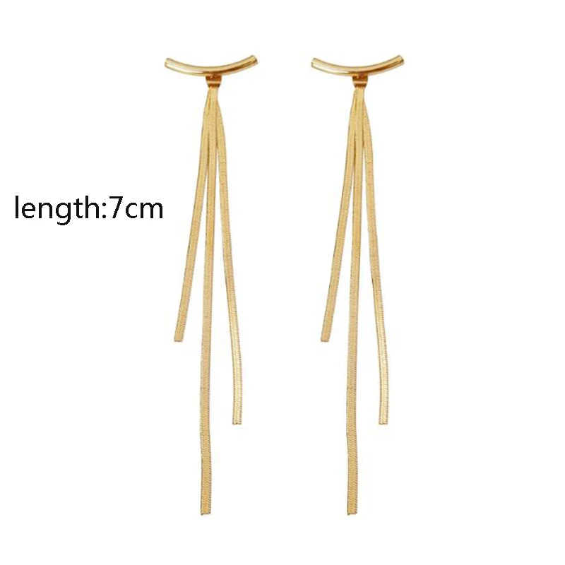 

Vintage Gold Color Bar Long Thread Tassel Drop Earrings Women Glossy Geometric Korean Earring Fashion Jewelry 2021New Pendant