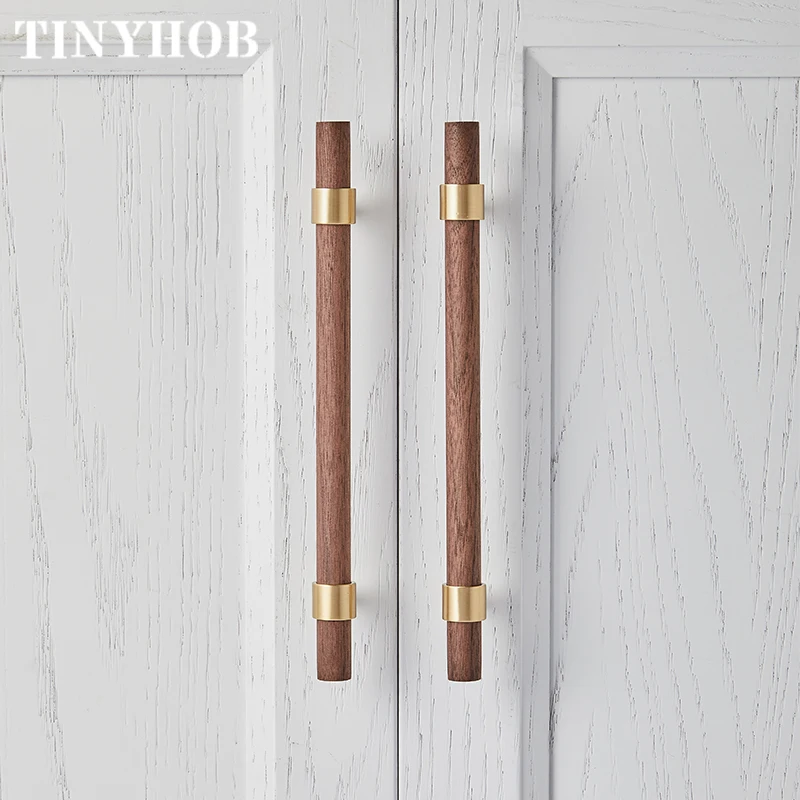 14 дюймов натуральное дерево + латунь T образные дверные ручки Мебель в