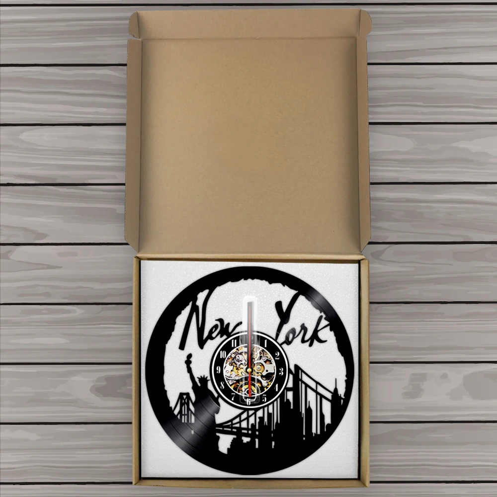 Нью Йорк настенные часы городской пейзаж виниловая Запись Современный горизонт