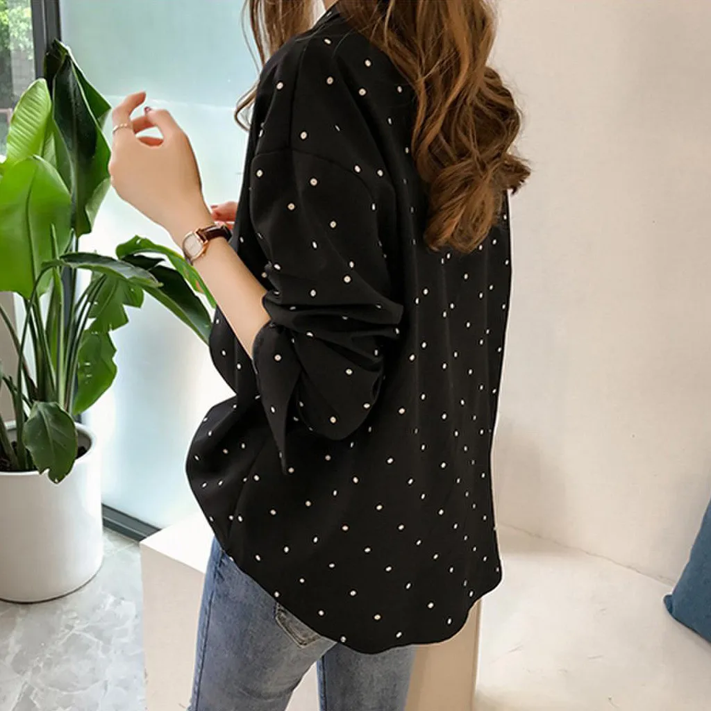 Женская блузка с принтом в горошек Повседневная рубашка длинным рукавом и