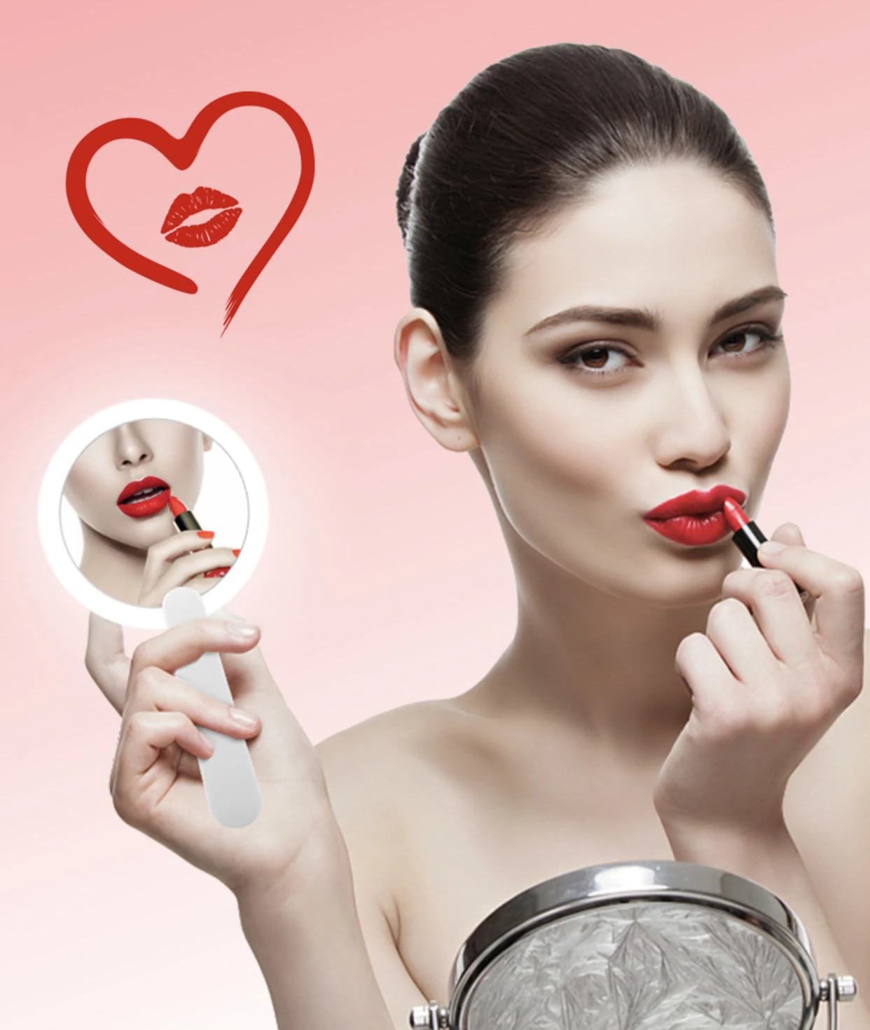 

LED Handheld Makeup Mirror USB Charging Hand Rotating Folding Fill Light Mirror