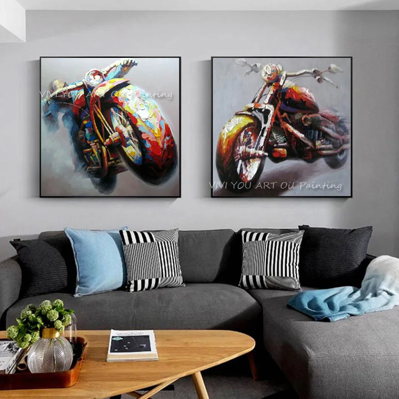 100% Handpainted Abstract Oil Painting Wall Art On Canvas Home Decoration Cool Motorcycle Racer As The Best Gift | Дом и сад