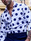 Мужская Однотонная рубашка с отложным воротником, однотонная приталенная деловая рубашка с длинным рукавом, однобортная рубашка в горошек с принтом