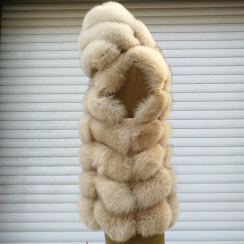 Новинка 2019 Модный женский жилет из натурального Лисьего меха куртка с капюшоном