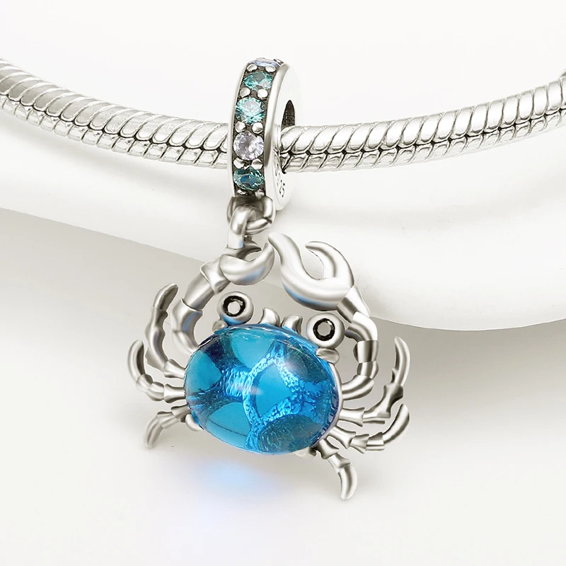 

Новые шармы-крабы из синего циркона серебряного цвета подходят для оригинального браслета и браслета Pandora 925, модные украшения «сделай сам» для женщин