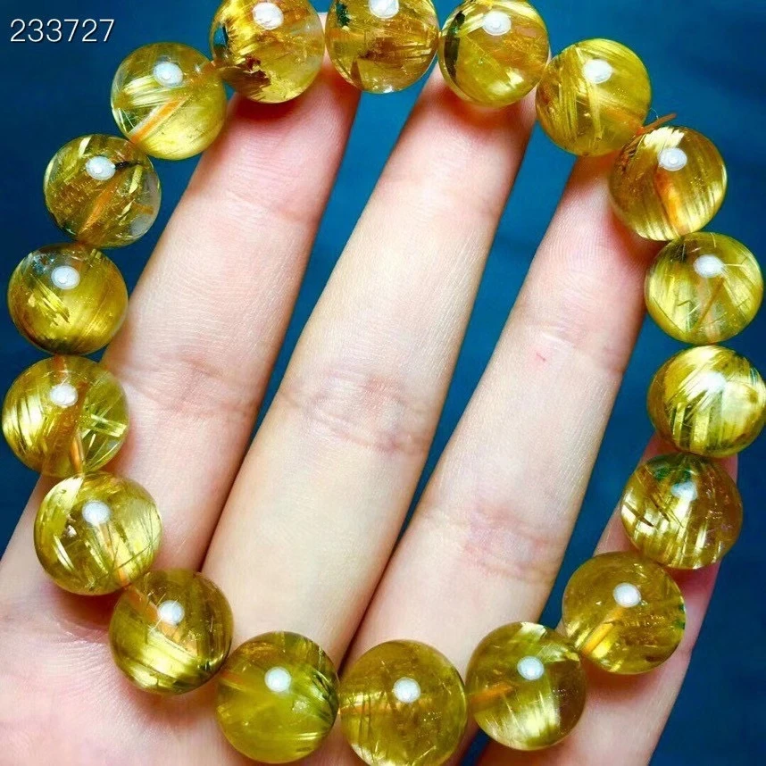 

11.2mm Natural Gold Rutilated Titanium Quartz Bracelet Brazil Woman Man Wealthy Stone Clear Round Beads Crystal Charms AAAAAA