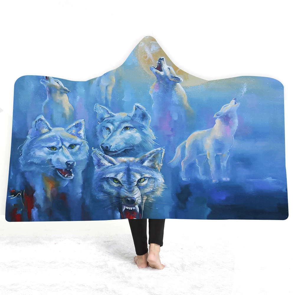 3D Напечатанный волчий плед с капюшоном для взрослых в готическом стиле на Хэллоуин из Sherpa Fleece, микрофибры.