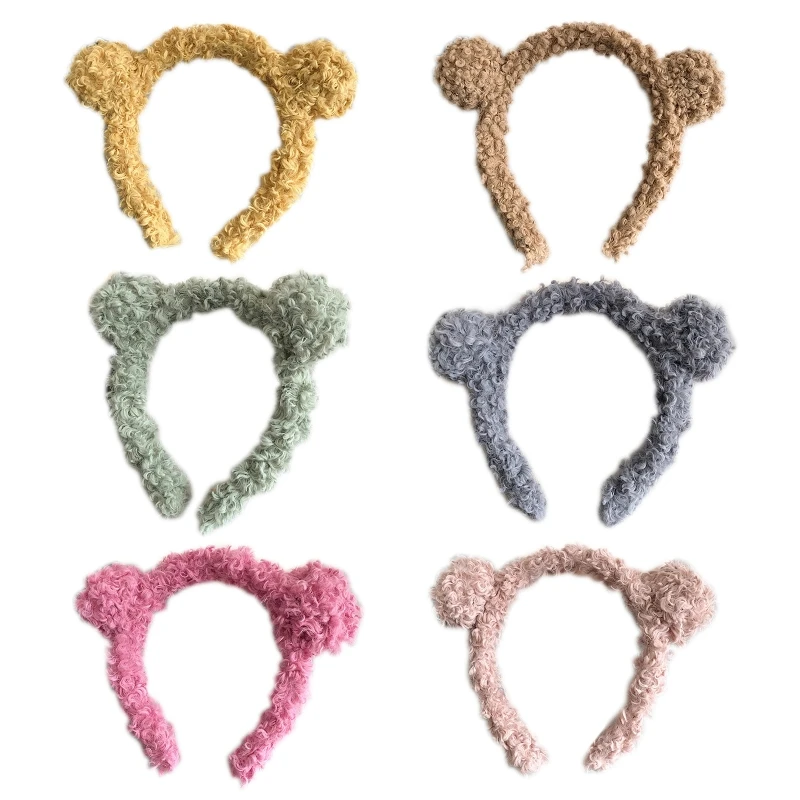 

Women Cute Cartoon Bear Ears Headband Fuzzy Plush Candy Color Makeup Hair Hoop M7DD