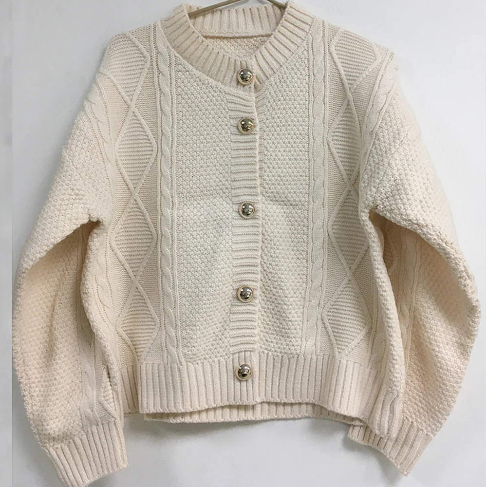 Женский винтажный однобортный Кардиган с длинным рукавом на пуговицах |