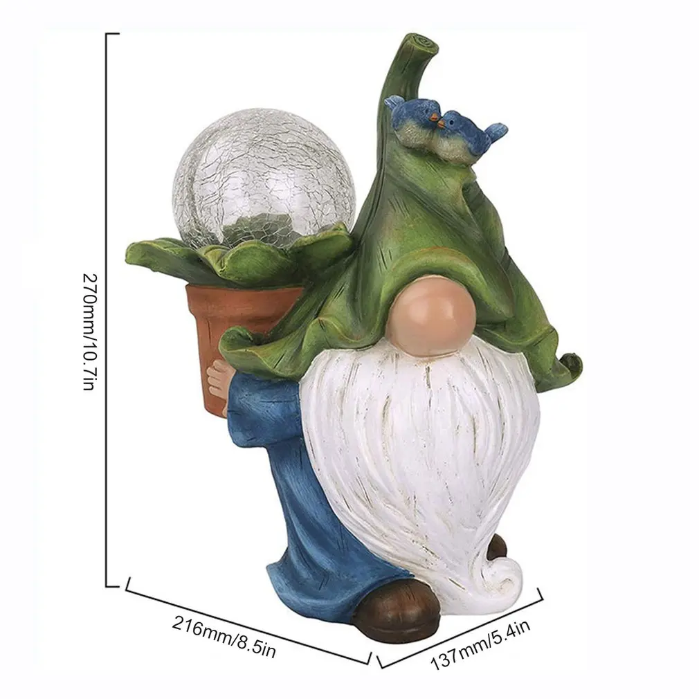 

Resin Gnome Figurine Carrying Magic Orb With Solar LED Lights Garden Gnome Statue Yard Lawn Ornament