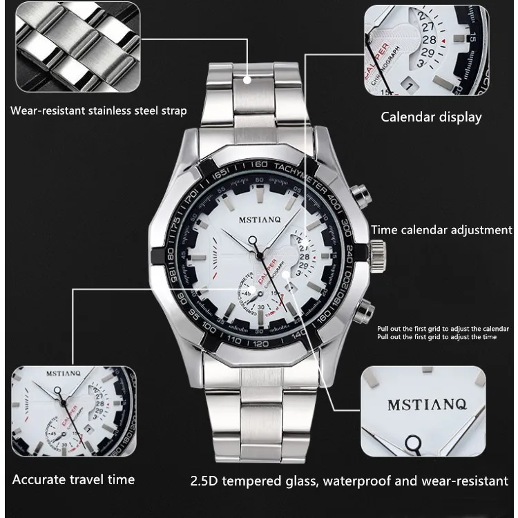 

WLISTH Men Sport Watches Fashion Stainless Steel Band Waterproof Analog Display Quartz Wristwatch Big Dial Quartz Clock