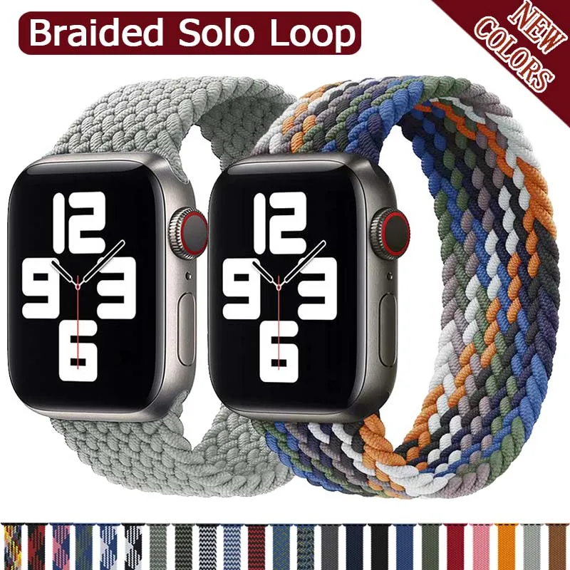 Ремешок плетеный нейлоновый для Apple Watch band 44 мм 40 38 42 эластичный браслет iWatch Series 6 SE
