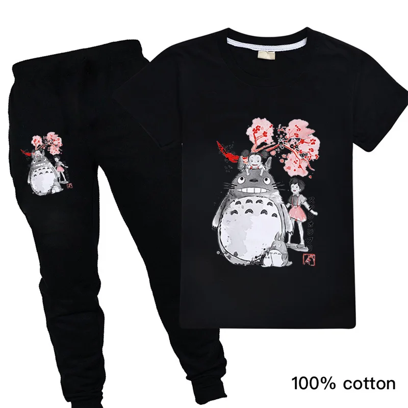 

Back To School Outfit for Girls Halloween Cute Totoro T-shirt+Pants Boy Clothing Kawaii Tracksuit Children Clothes Sets