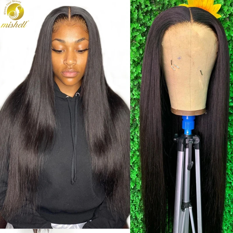 Mishell 250 Density 26 28 30 40 Inch Straight Glueless 13x4/13x6 Straight Lace Front Human Hair Wigs Malaysian Straight Lace Wig