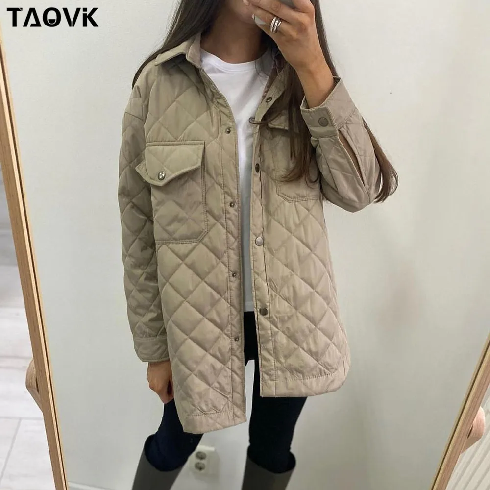

TAOVK Women's Clothing Shirt Style Lapel Mid-length Plaid Casual Belted Jacket Cotton Pockets Tailored Collar Stylish Outerwear