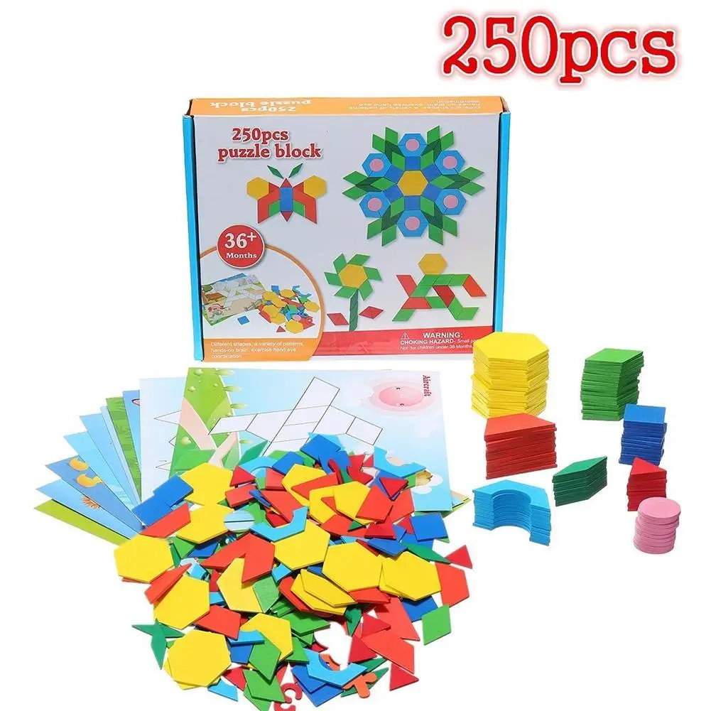 

250Pcs Montessori Wooden Tangram Geometry Puzzles Building Brain Training Education Baby Kids Children Cognition Toy