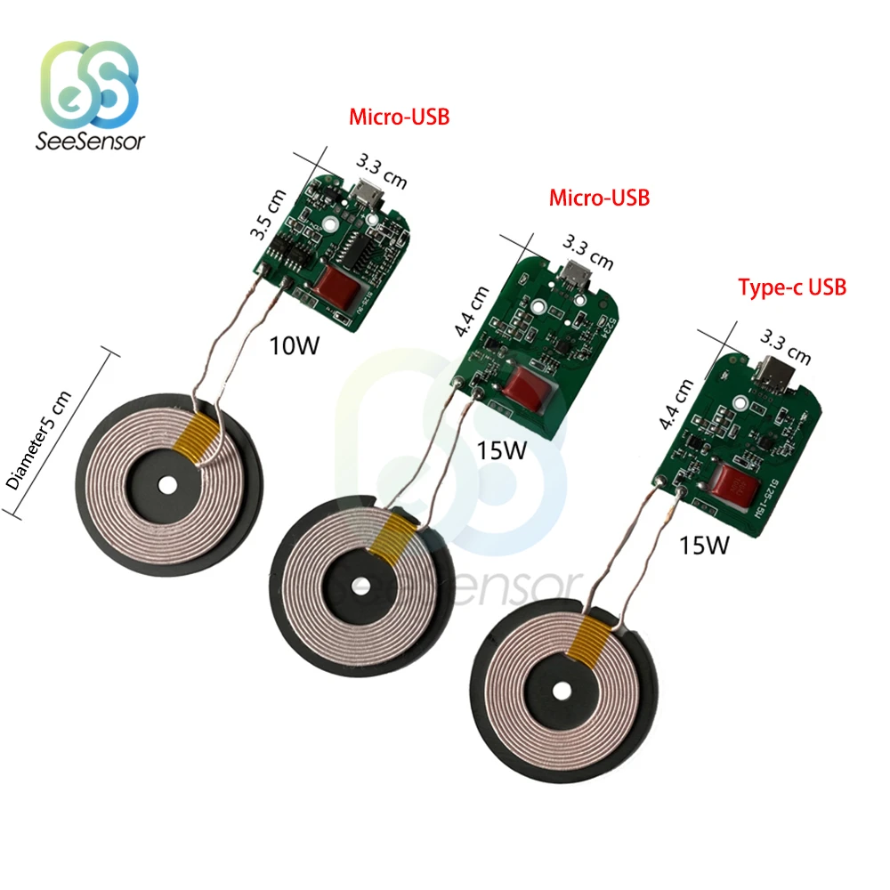 

5V 9V 10W 15W High Power Fast Charging Wireless Charger Transmitter Module Micro USB Type-c USB + Coil Qi Wireless Charging