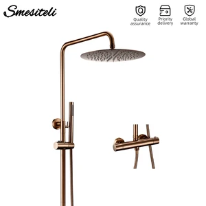 Термостат смеситель для душа настенное крепление кран для ванной комнаты с дождевой насадкой Ручной душ Термостатический Твердый латунный опт Премиум