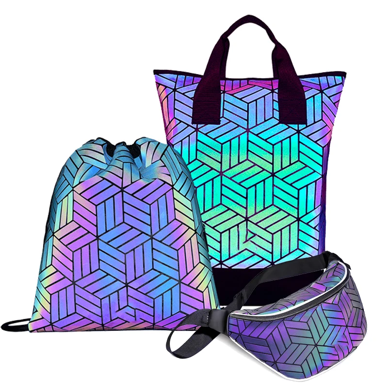 

Набор геометрических сумок TangDe, флуоресцентная сумка для обуви с ремешком, голографический эргономичный вместительный рюкзак