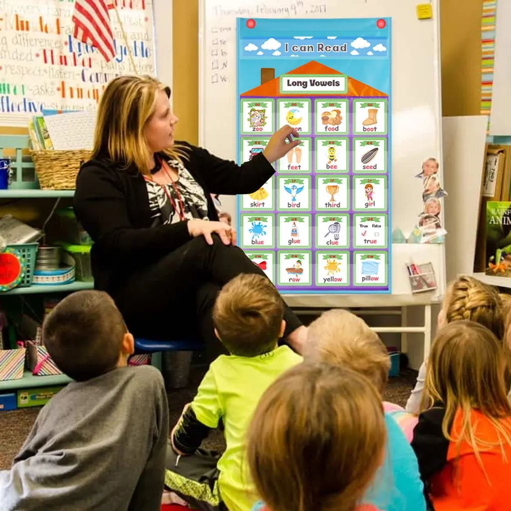 

Карманная Таблица с 154 картами, фиолетовая настенная подвесная короткая сумка Vowels, подвесная сумка для учителя