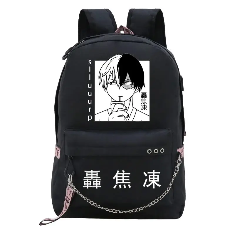 USB Charging Canvas Backpack Mochila Escolar My Hero Academia Shoto Todoroki Anime Girls School Backpack Bags Travel Backpack
