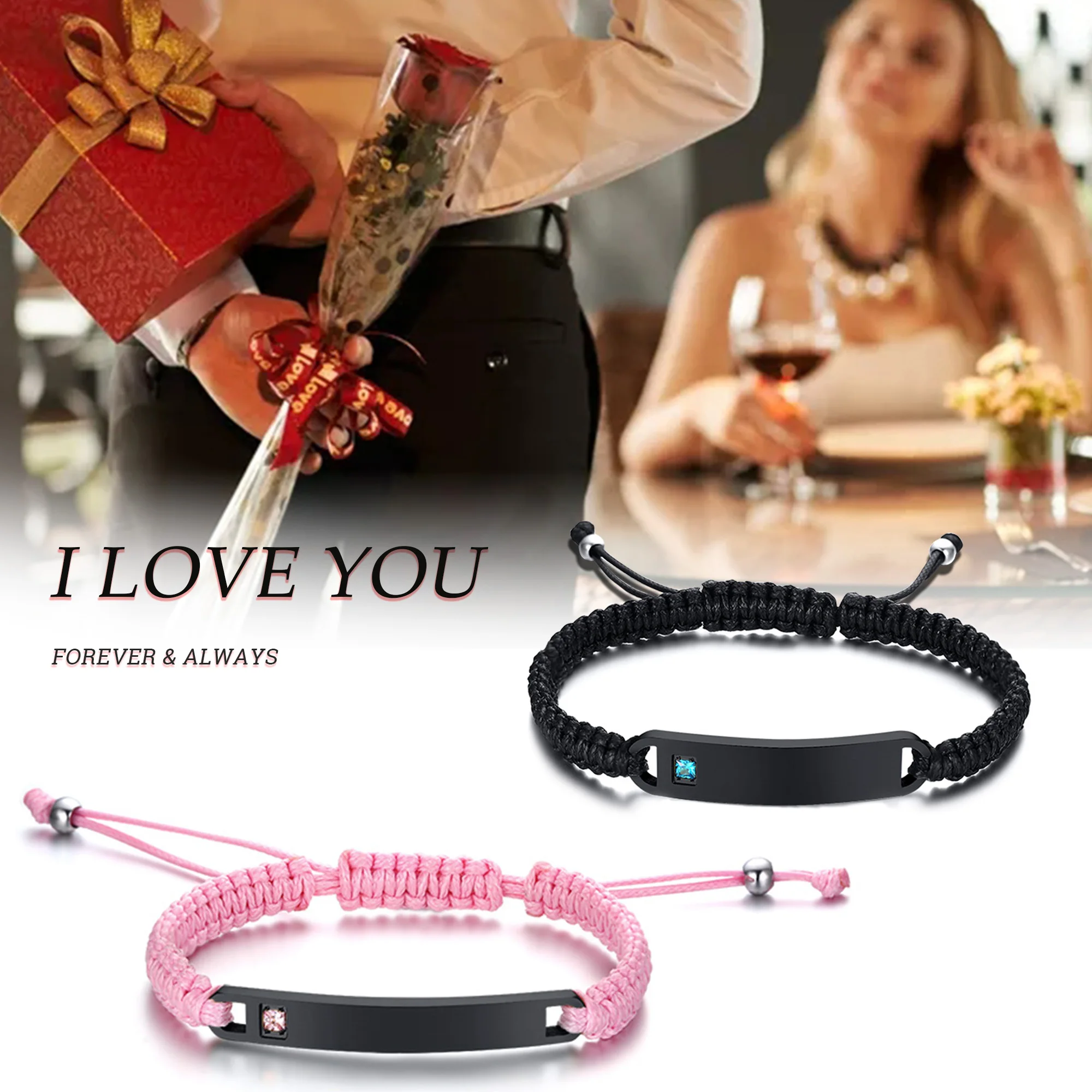 

Personalized Couple Bracelets for Him Her Engraved Inspirational Quote Omnia Vincit Amor Rope Braided Charm Bracelet Handmade