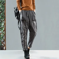 cotton linen pants women spring autumn full length trousers female elastic waist casual loose stripe harem pants y225