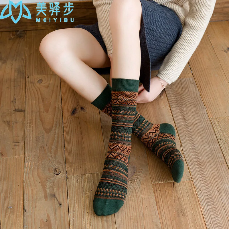 Winter Women's Socks Retro 12 Pairs Per Set National Wind Women's Stockings Cotton Socks