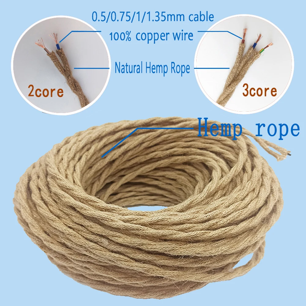 Cable de cuerda de cáñamo trenzado, tejido textil, trenzado, Flexible, 2 núcleos,...