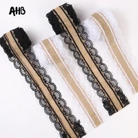 2mroll handmade lace natural hemp wedding rolls two lace satin linen ribbon for bag material party gift crafts decorative tape