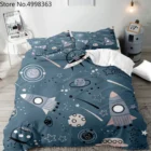 Комплект постельного белья для мальчиков, черный, синий, белый, с изображением космоса, планеты, пришельцев, ракет, звезд, Вселенной, 23 шт.